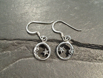 Sterling Silver Small Moon And Star Earrings