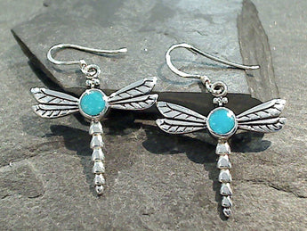 Turquoise, Sterling Silver Dragonfly Earrings