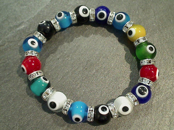 Glass Evil Eye 8MM Stretch Bracelet - Multi Color