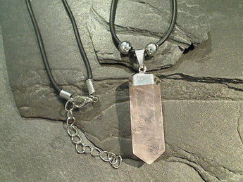Rose Quartz Crystal Point Necklace - Silver Plated