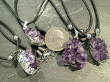 Amethyst Crystal Cluster Necklace - Silver Plated