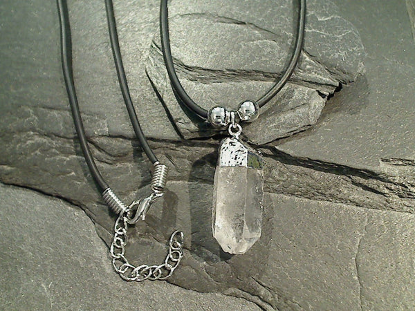 Quartz Crystal Point Necklace - Silver Plated