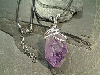 Amethyst Large Crystal Point Necklace - Silver Plated