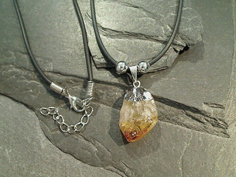 Citrine Crystal Point Necklace - Silver Plated