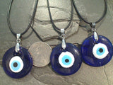 Cobalt Blue Glass Evil Eye Necklace - Silver Plated