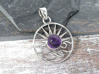 Amethyst, Sterling Silver Sun And Wave Pendant