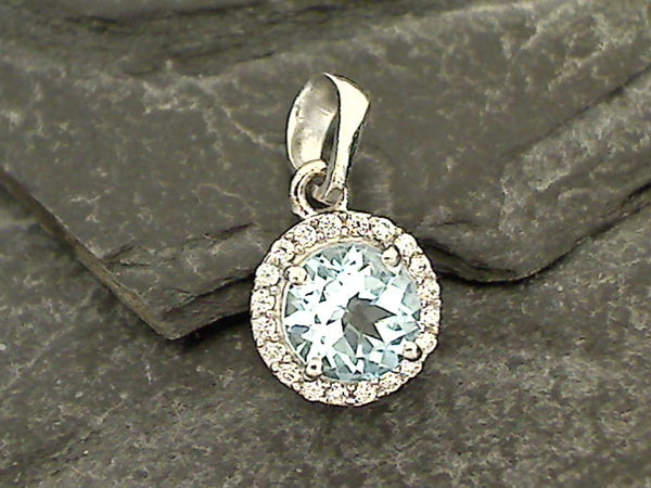 Blue Topaz, CZ, Sterling Silver Small Pendant