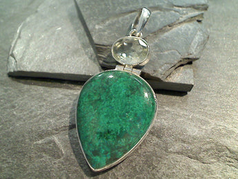 Chrysocolla, Green Amethyst, Sterling Silver Large Pendant