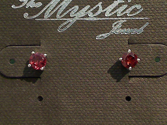 Garnet, Sterling Silver Small 4MM Stud Earrings