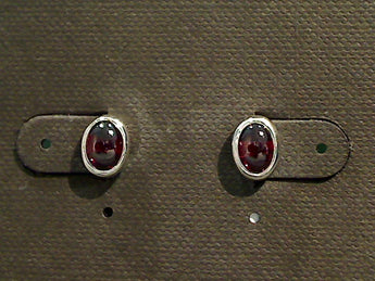Garnet, Sterling Silver 6x8mm Cab Stud Earrings