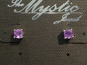 Amethyst, Sterling Silver Small 4MM Stud Earrings