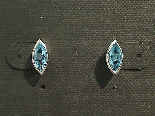 Blue Topaz, Sterling Silver 5x10MM Marquis Stud Earrings