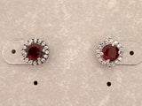 Garnet, CZ, Sterling Silver Post Earrings