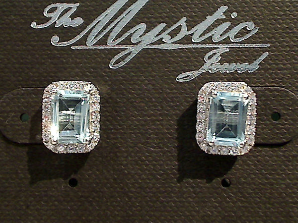 Blue Topaz, CZ, Sterling Silver Post Earrings