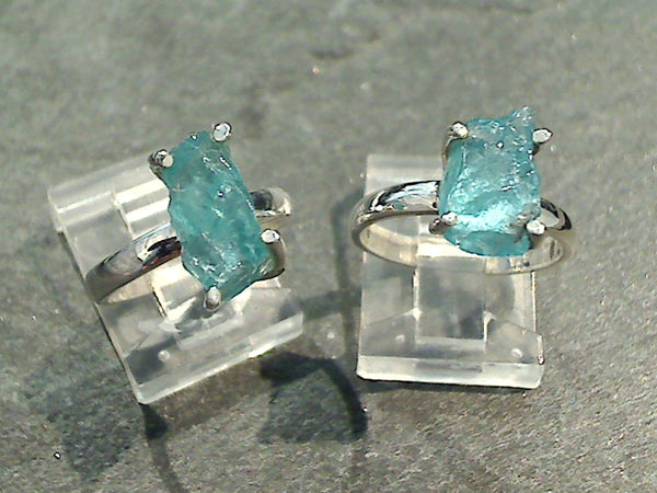 Size 9 Rough Cut Apatite, Sterling Silver Ring