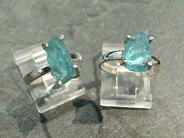 Size 8 Rough Cut Apatite, Sterling Silver Ring