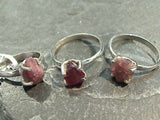 Size 9 Rough Cut Pink Tourmaline, Sterling Silver Ring