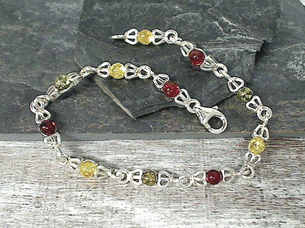 7.5" Amber, Sterling Silver Bracelet