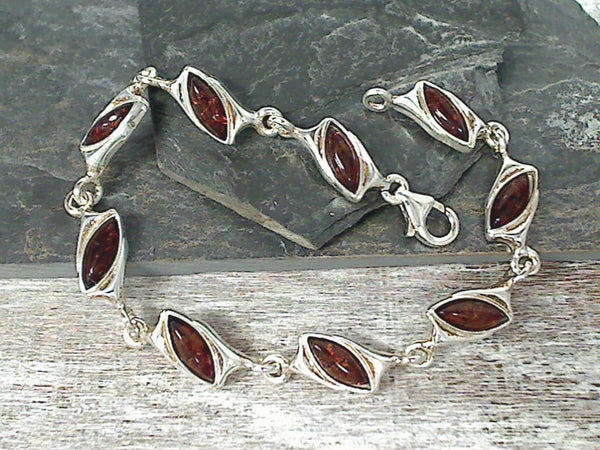 7.5" Amber, Sterling Silver Bracelet
