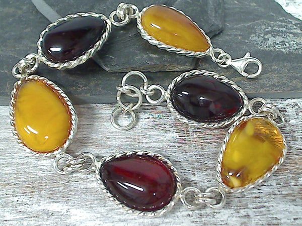 9" - 10" Amber, Sterling Silver Bracelet