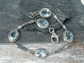 7.5" - 8" Blue Topaz, Sterling Silver Bracelet
