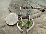 Peridot, Blue Topaz, Sterling Silver Earrings
