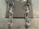 Charoite, Peridot, Sterling Silver Earrings