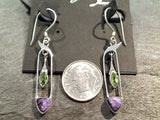 Charoite, Peridot, Sterling Silver Earrings