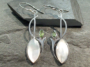 Mother Of Pearl, Peridot, Sterling Silver Earrings