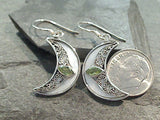 Peridot, Mother Of Pearl, Sterling Silver Crescent Moon Earrings