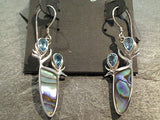 Blue Topaz, Abalone, Sterling Silver Earrings