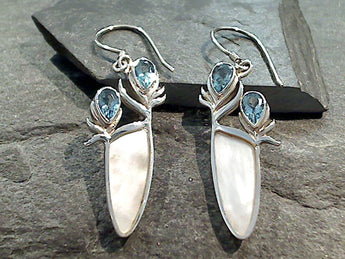 Blue Topaz, Mother Of Pearl, Sterling Silver Earrings