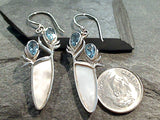 Blue Topaz, Mother Of Pearl, Sterling Silver Earrings