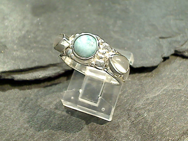 Size 7.75 Larimar, Moonstone, Sterling Silver Ring