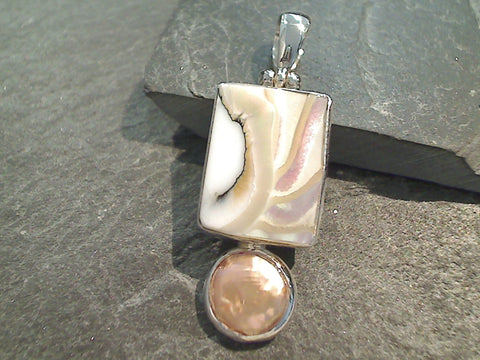 Nautilus Shell, Coin Pearl, Sterling Pendant