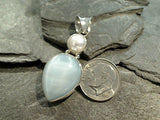 Selenite, Pearl, Sterling Silver Pendant