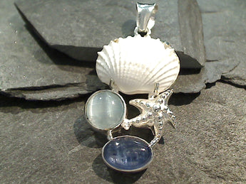 Selenite, Kyanite, Sea Shell, Pendant
