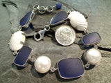 8" - 8.5" Shell, Pearl, Sea Glass, Sterling Bracelet
