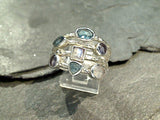 Size 6 Blue Topaz, Iolite, Moonstone, Sterling Ring