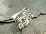 Size 6 Blue Topaz, Iolite, Moonstone, Sterling Ring