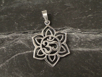 Sterling Silver Lotus Om Symbol Pendant