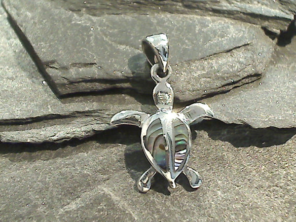 Abalone, Sterling Silver Small Sea Turtle Pendant