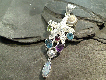 Opal, Gemstones, Sterling Silver Starfish Pendant