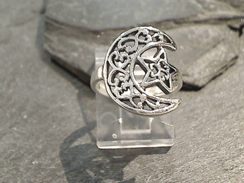 Size 9.75 Sterling Silver Moon And Star Ring
