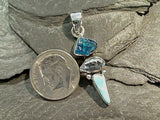 Rough Neon Apatite, Herkimer Diamond, Larimar, Sterling Silver Small Pendant