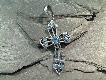 Blue Topaz, Sterling Silver Cross Pendant