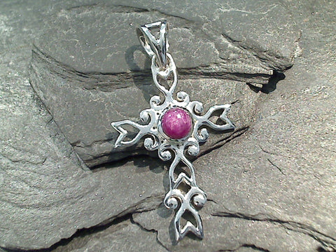 Ruby, Sterling Silver Cross Pendant