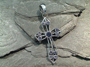 Iolite, Sterling Silver Cross Pendant