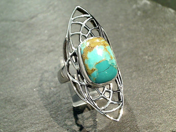 Size 9 Boulder Turquoise, Sterling Ring