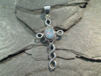 Black Opal Doublet, Sterling Silver Cross Pendant